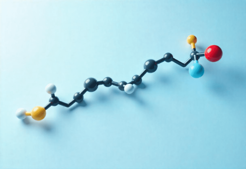 A colorful 3D molecular model on a light blue background, symbolizing the safe and eco-friendly chemical composition of SLS-free laundry detergent ingredients.