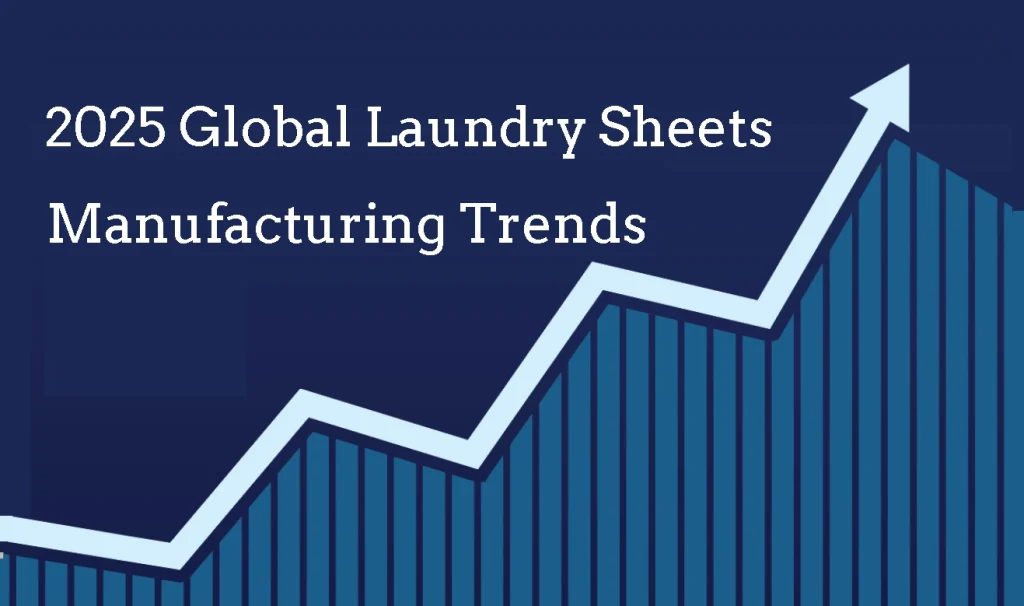 A graphic showing an upward trend in the 2025 global laundry sheets manufacturing market, highlighting key trends, growth projections, and the future direction of laundry detergent sheet production.