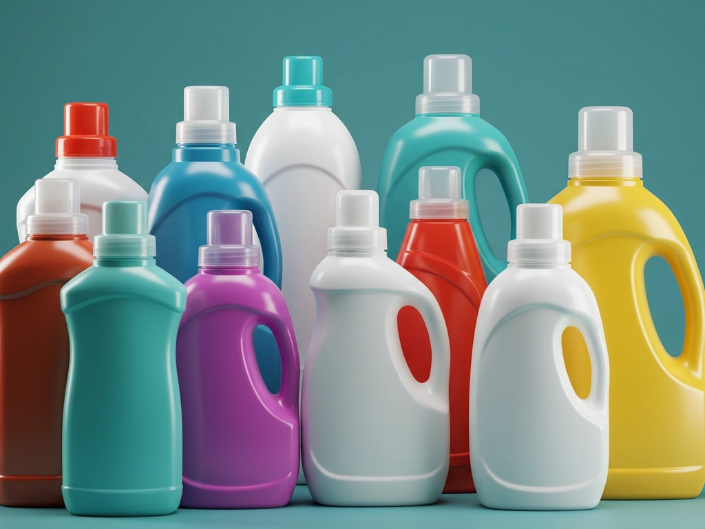 A variety of colorful detergent bottles arranged neatly, symbolizing the diverse options available in the market. This image represents the range of laundry detergents and highlights the importance of understanding their safety and hidden risks, relevant for manufacturers and distributors in the detergent industry.