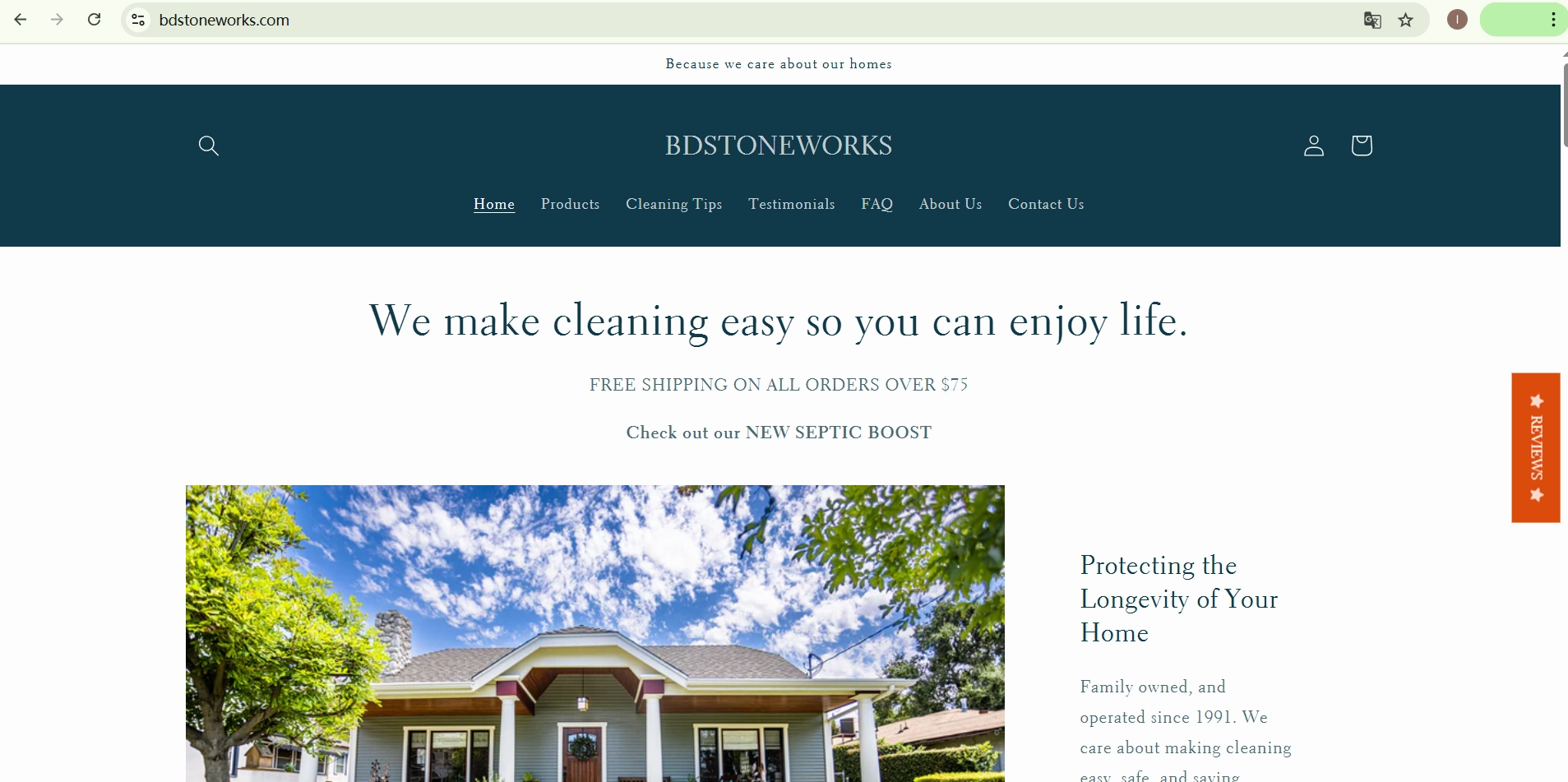 Homepage of Black Diamond Stoneworks, a trusted cleaning brand, featuring a clean and well-maintained home with a focus on safe and effective cleaning solutions.