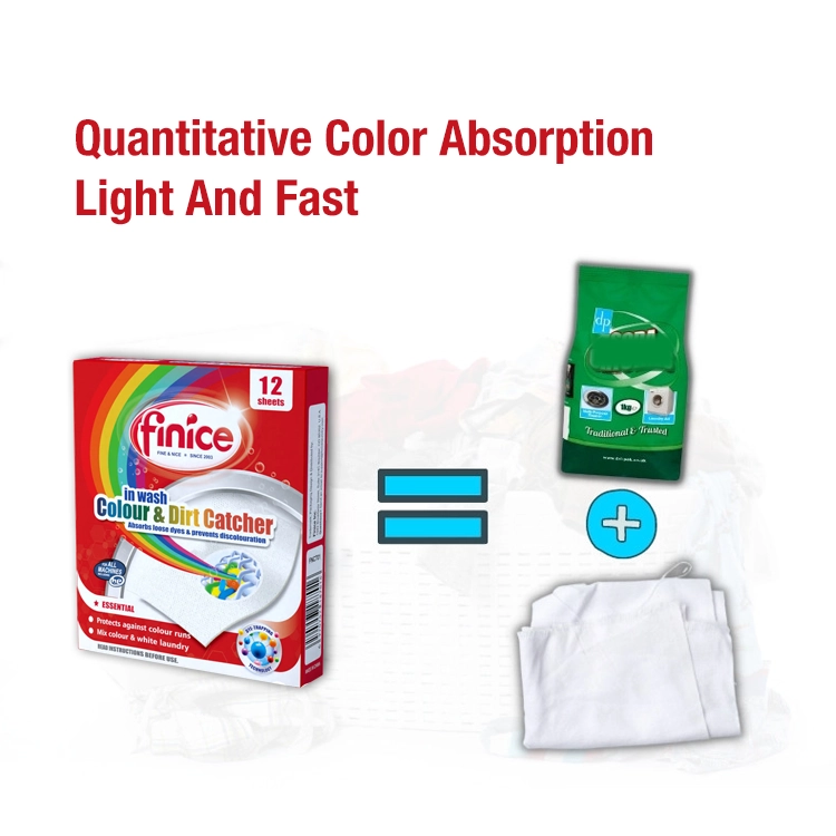 A comparison of Finice Colour & Dirt Catcher Sheets with traditional laundry products. The image highlights the quantitative colour absorption capabilities of Finice sheets, demonstrating how one product can replace detergent boosters and reusable cloths for preventing colour bleeding.